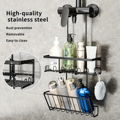 Shower Caddy No Drilling Required Black 2pc