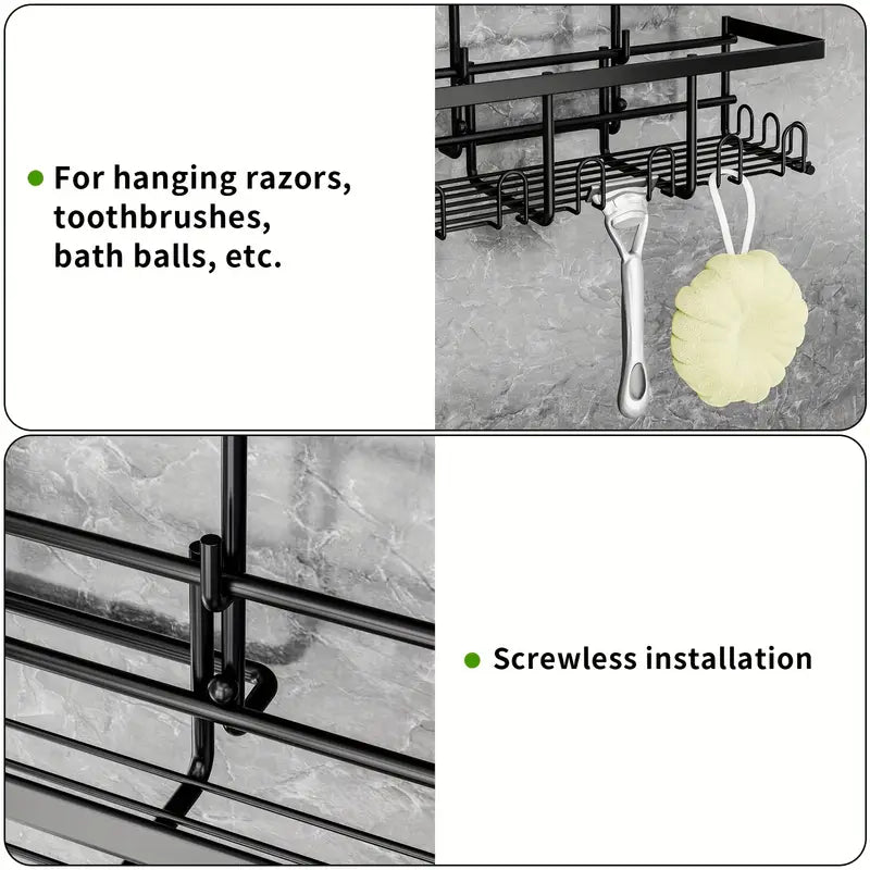 Shower Caddy No Drilling Required Black 2pc