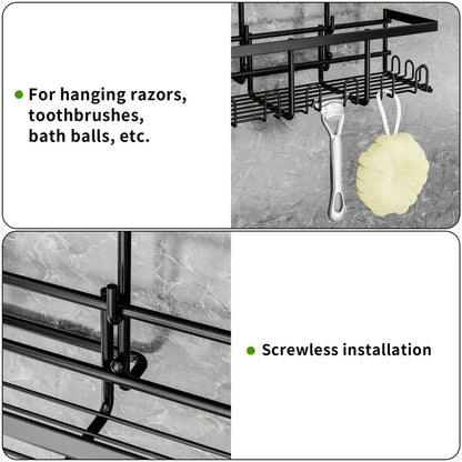 Shower Caddy No Drilling Required Black 2pc